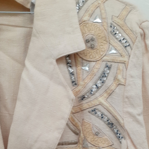 TRUE VTG 80's PINK Linen Blazer jeweled Jacket Nancy Laurence blazer size 9 / 10 - Picture 8 of 11